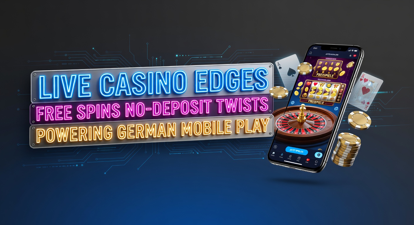 Smartphone mit Live-Casino-App, das Free-Spins-Boni anzeigt und ein Dealer am Tisch leitet, während ein deutscher Spieler mobil zockt