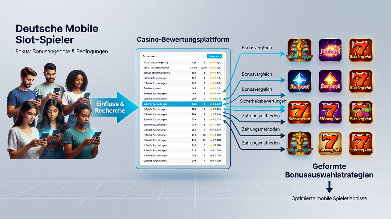 Mobile slot gameplay interface with overlaid bonus comparison data from review platforms